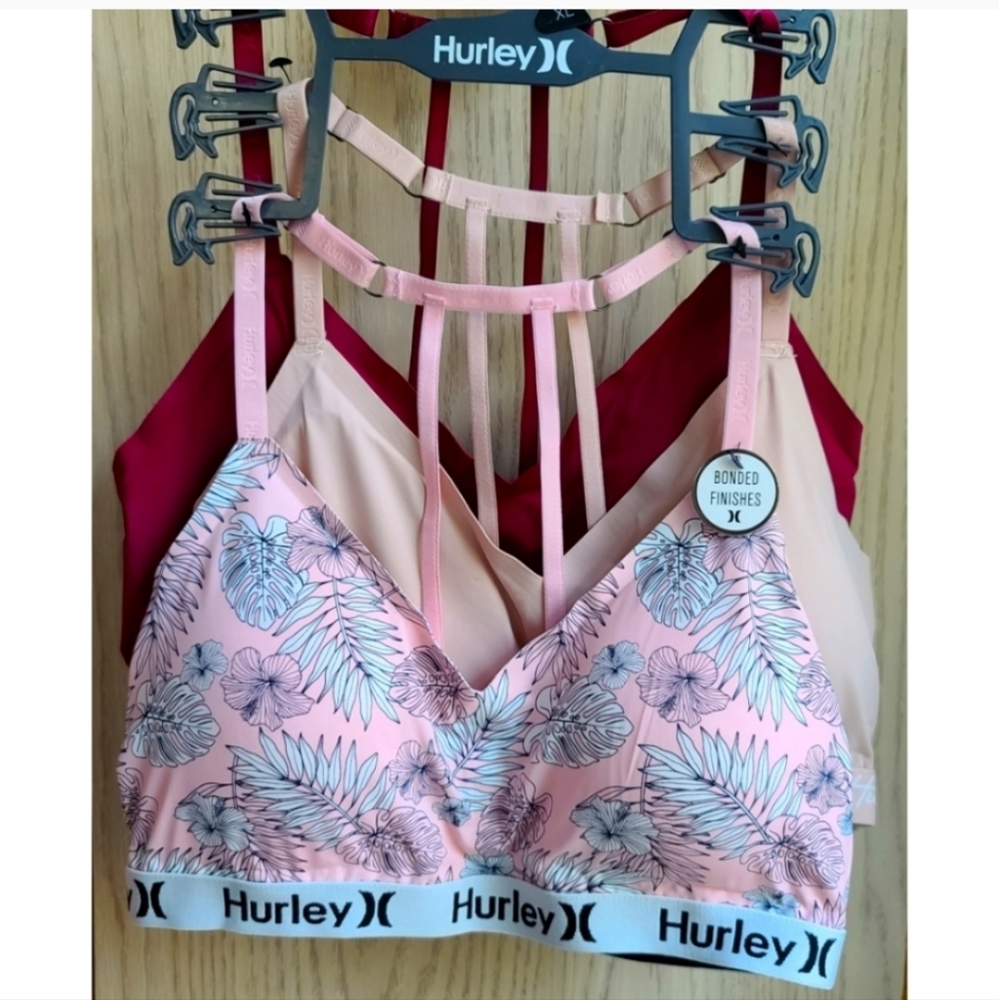 🔴SOLD🔴Tropical Print Hot Pink Fushia Hurley Strappy Sport Bra NEW 3